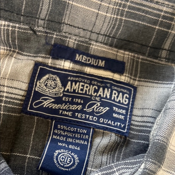 American Rag Gray Plaid Casual Button Down Shirt Men’s Medium M Long Sleeve - Picture 2 of 7